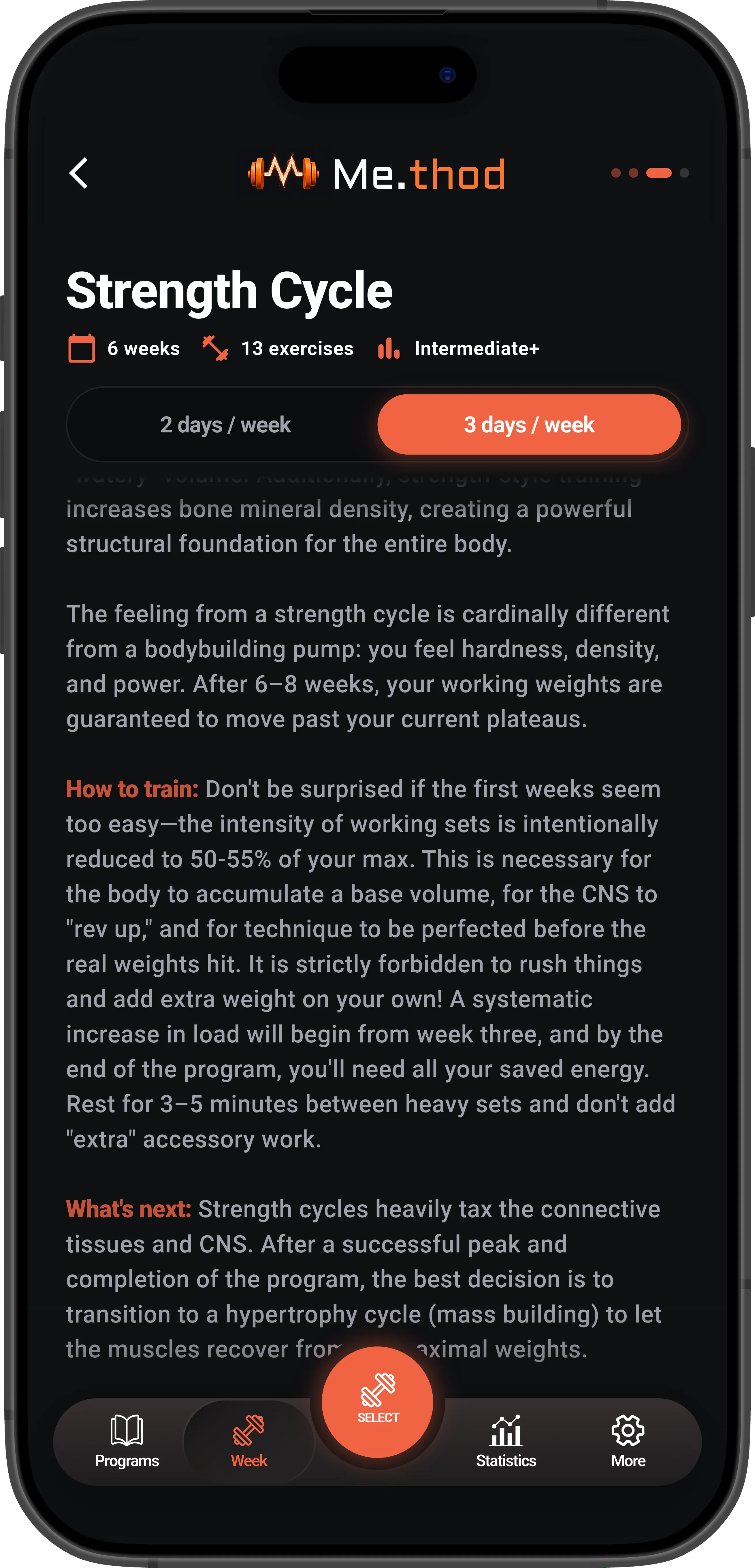 Strength Cycle program details screen