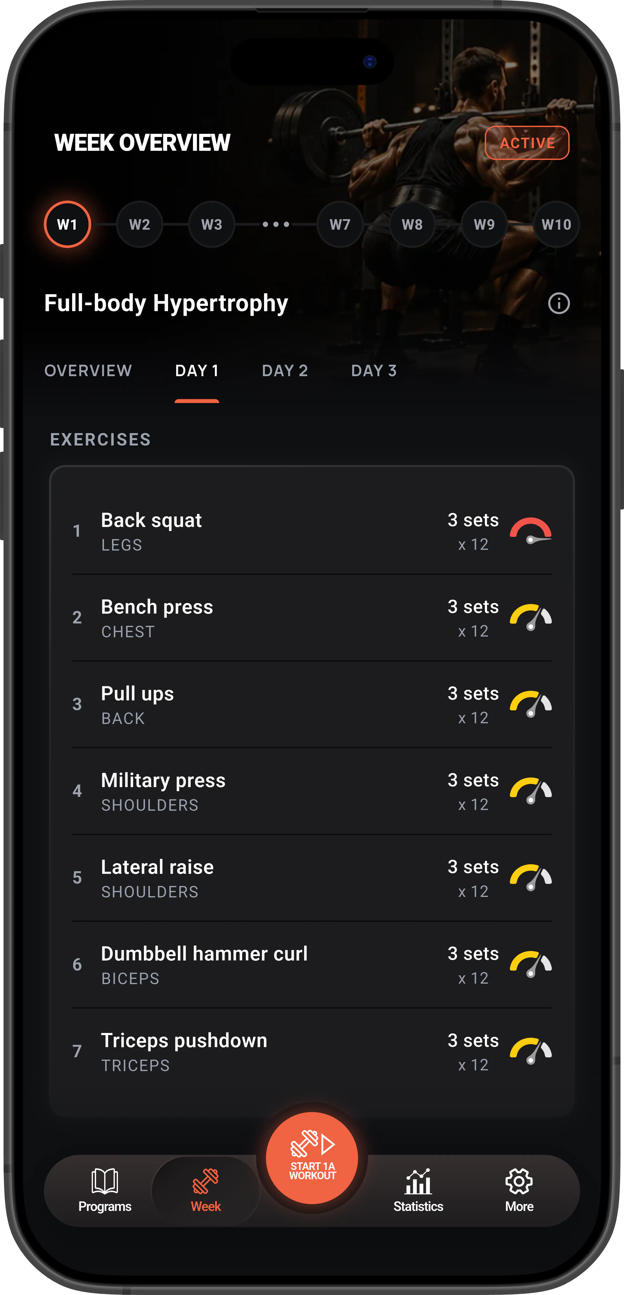 Workout exercises list screen